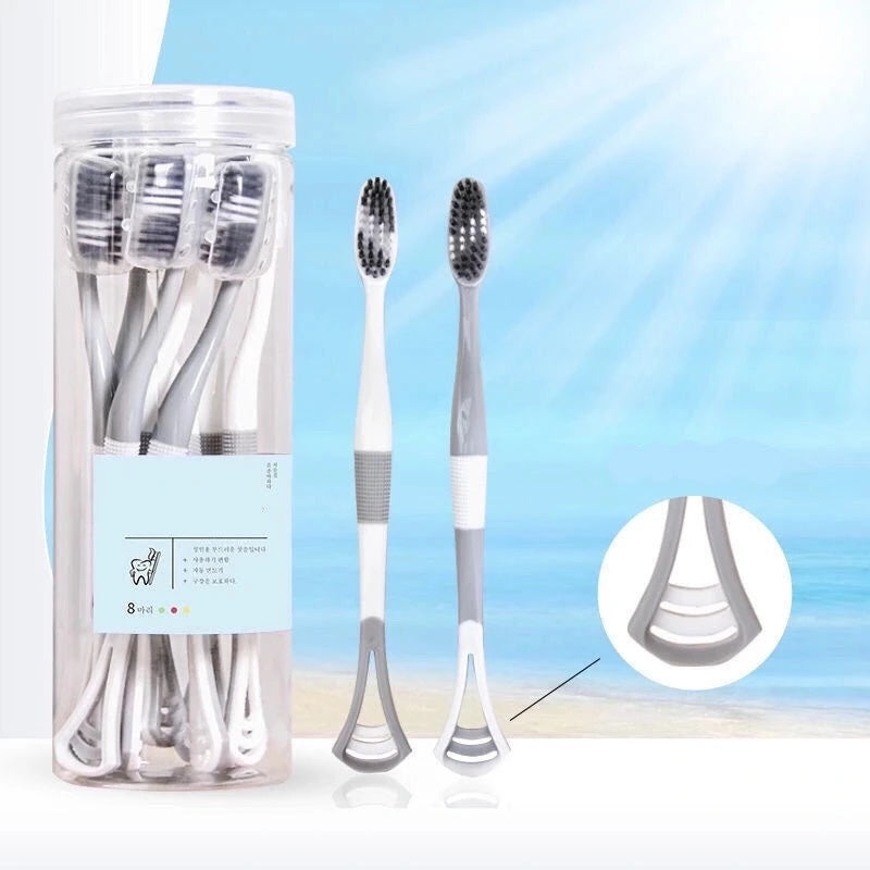 Soft Fur Toothbrush with Tongue Cleaner – Gentle Adult Dental Brush for Complete Oral Care