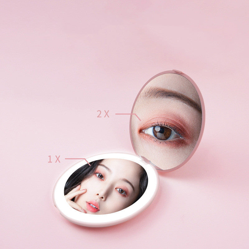🌸 Mini Makeup Mirror with LED Light – 2X Magnifying, USB Rechargeable & Smart Sensor