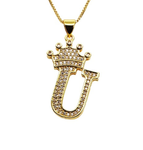 👑 26 English Letter Pendants Women’s Necklace – Crown Initial Pendant with Gift Box