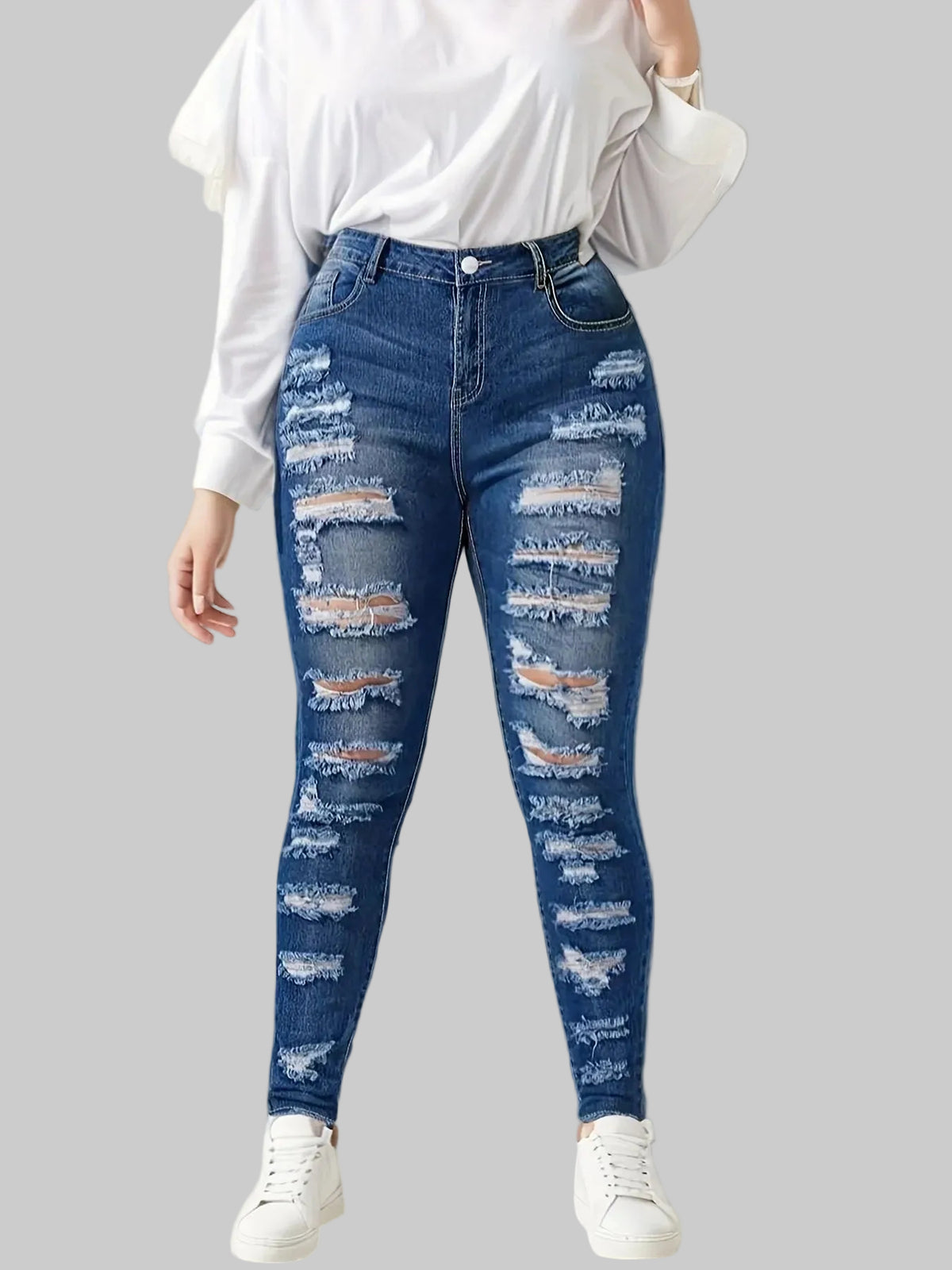 High Waist Sculpted Ripped Jeans – Modern Elegant Fit