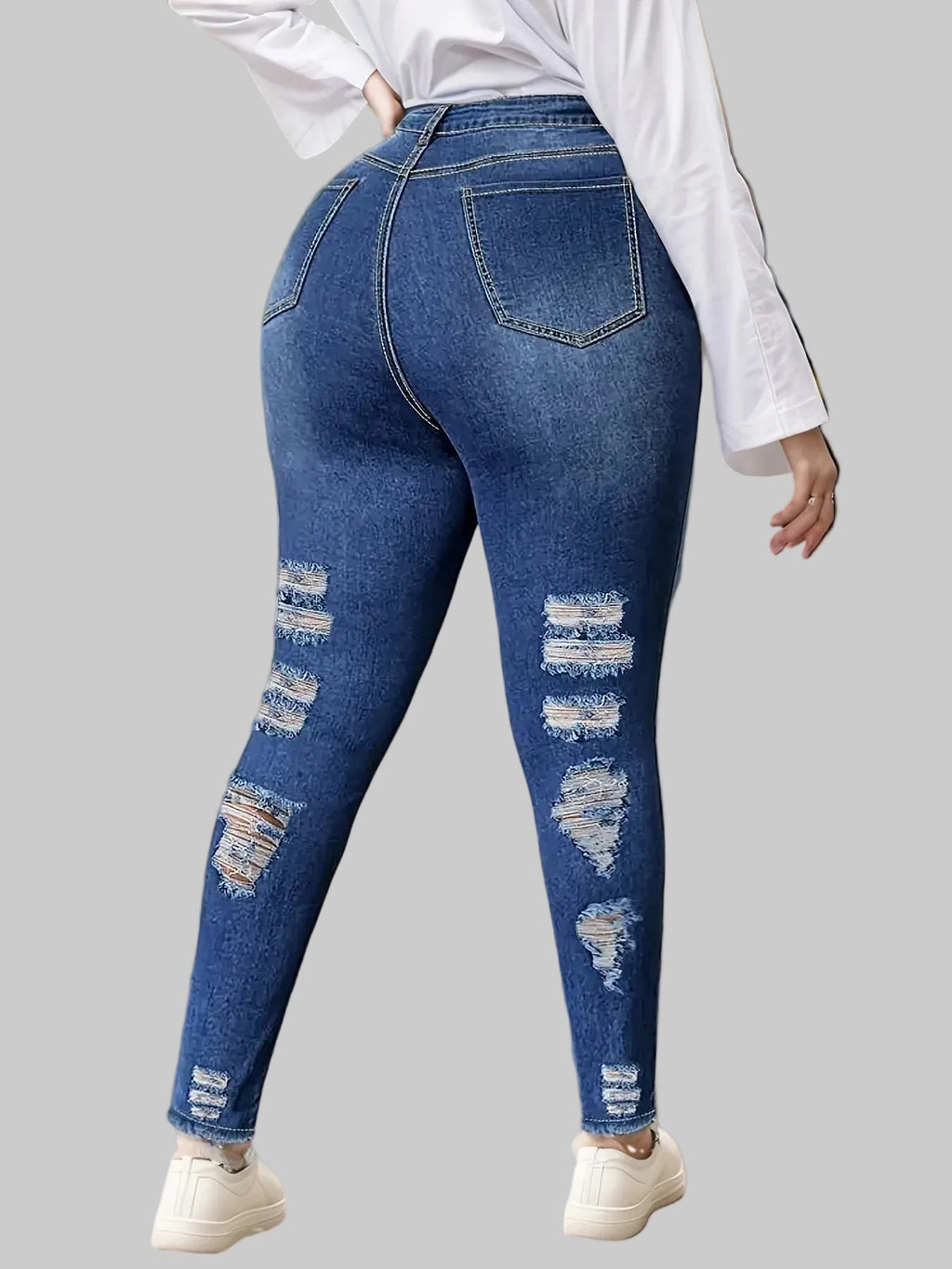 High Waist Sculpted Ripped Jeans – Modern Elegant Fit