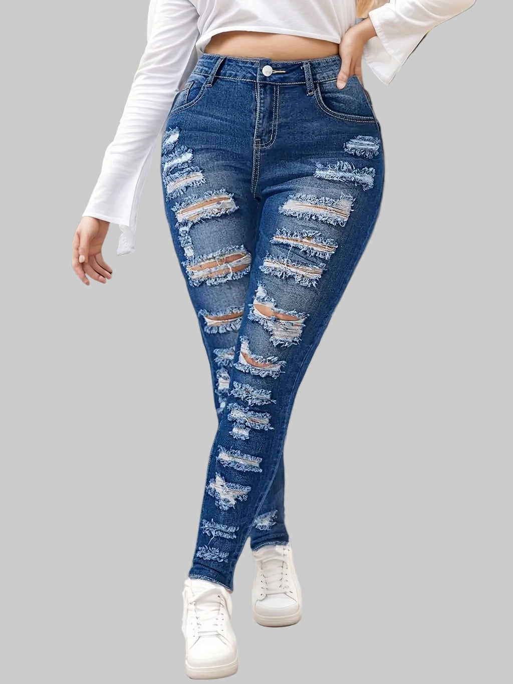 High Waist Sculpted Ripped Jeans – Modern Elegant Fit