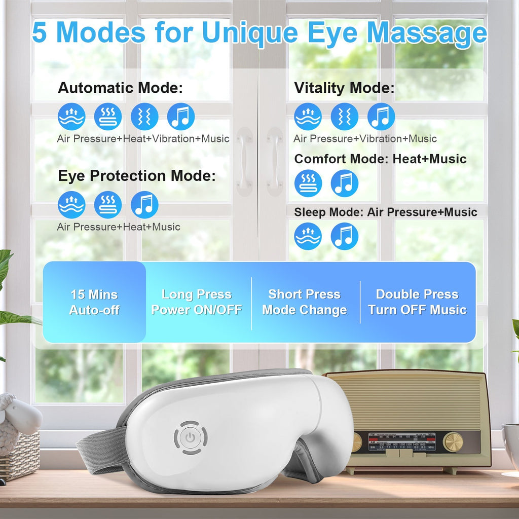 👁️ Smart Eye Massager with Heat, Music & Air Pressure – Wireless Rechargeable Relaxation Mask
