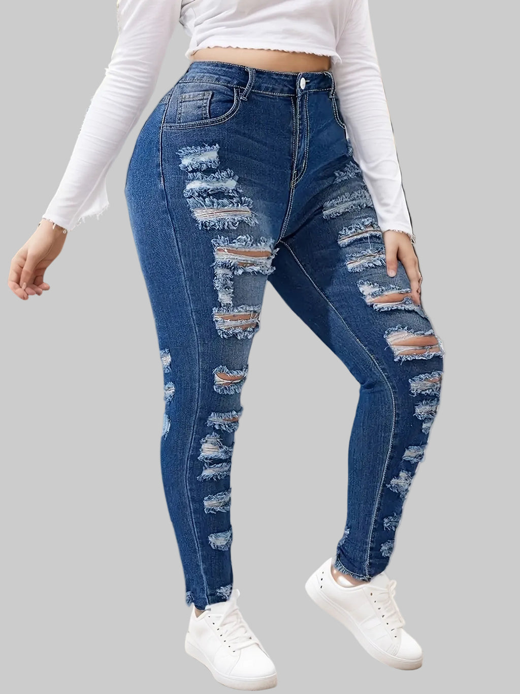High Waist Sculpted Ripped Jeans – Modern Elegant Fit