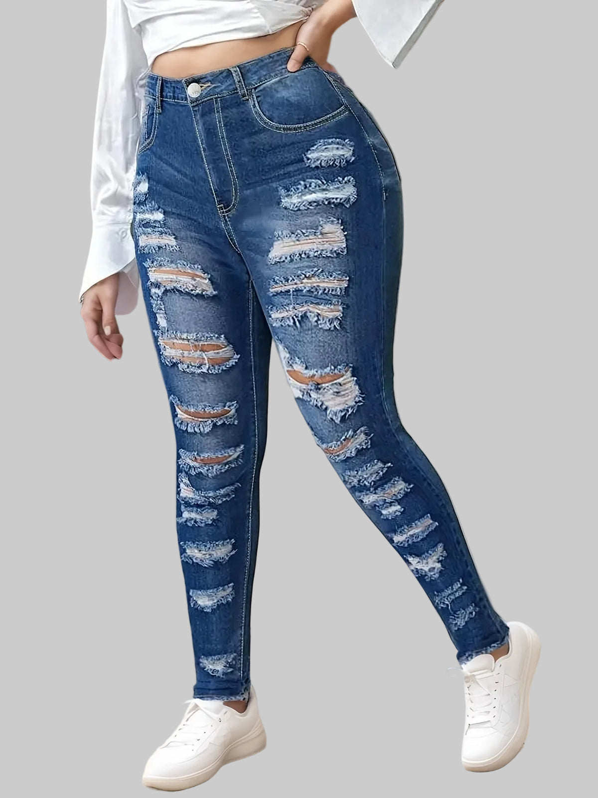 High Waist Sculpted Ripped Jeans – Modern Elegant Fit